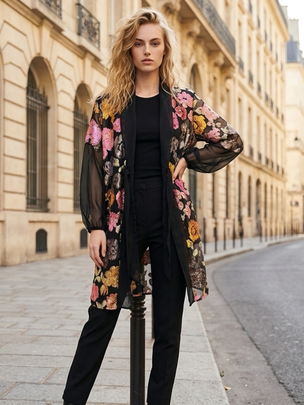Sheer Black Floral velvet Kimono!